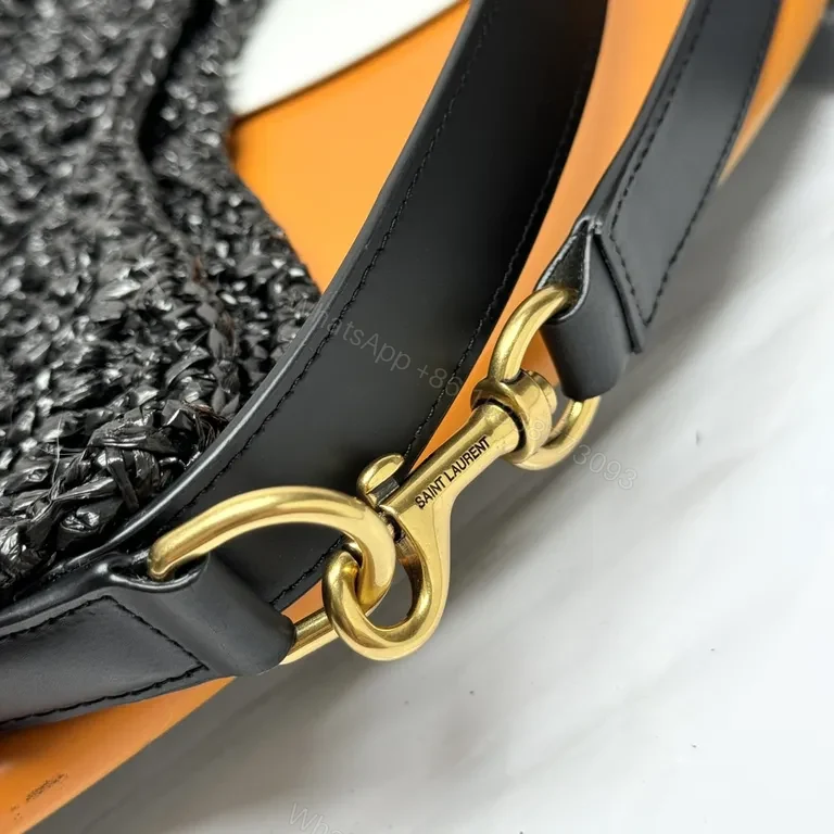 View 3 of Black Croc-Texture Tote with Gold YSL Logo â€“ Everyday Luxury Tote