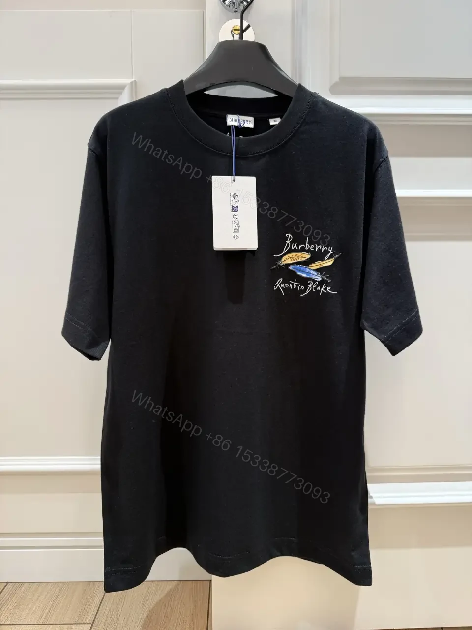 View 10 of Black Cotton T-Shirt with Embroidered Burberry Graphic Tee