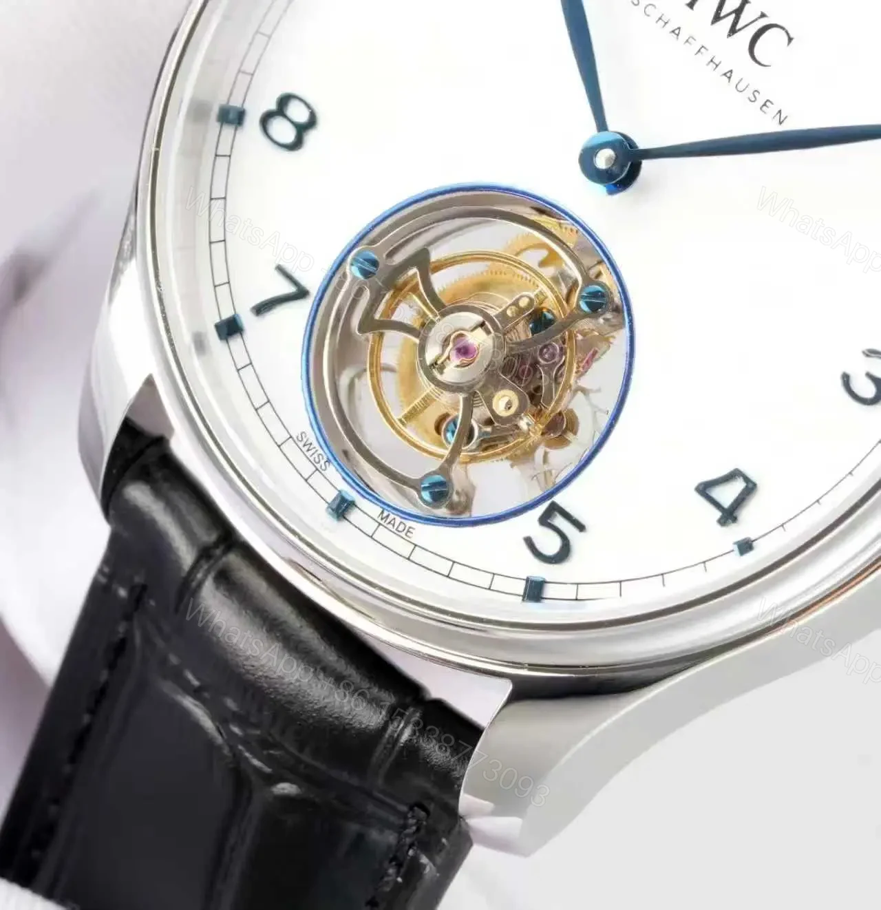 View 3 of IWC Silver Tourbillon Watch White Dial Black Leather Strap Ultimate 42MM IWC-TOUR-WHT42-BLK