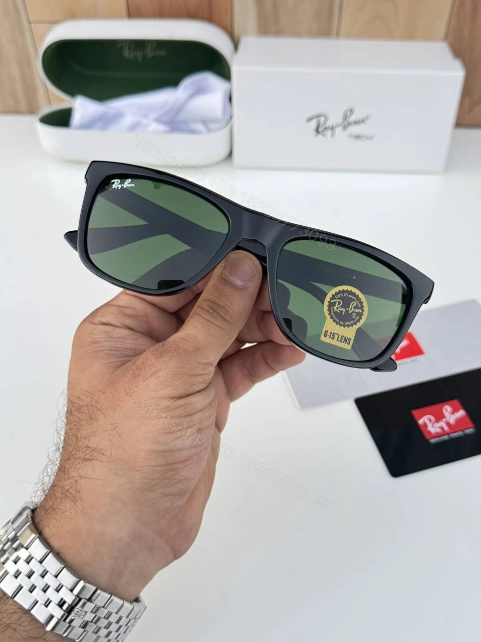 View 3 of First Copy Ray Ban 4413 Black Green Premium Luxury Sunglasses UV Protection Designer Eyewear