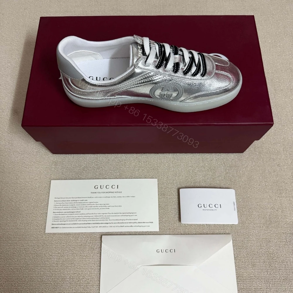 View 7 of Gucci Women G75 Sneaker Silver Textured