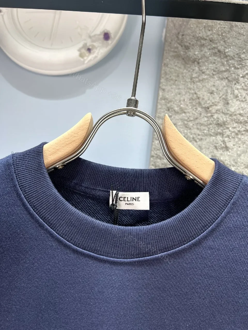 View 4 of Navy Premium Cotton Crewneck: Graphic Luxe Sweater