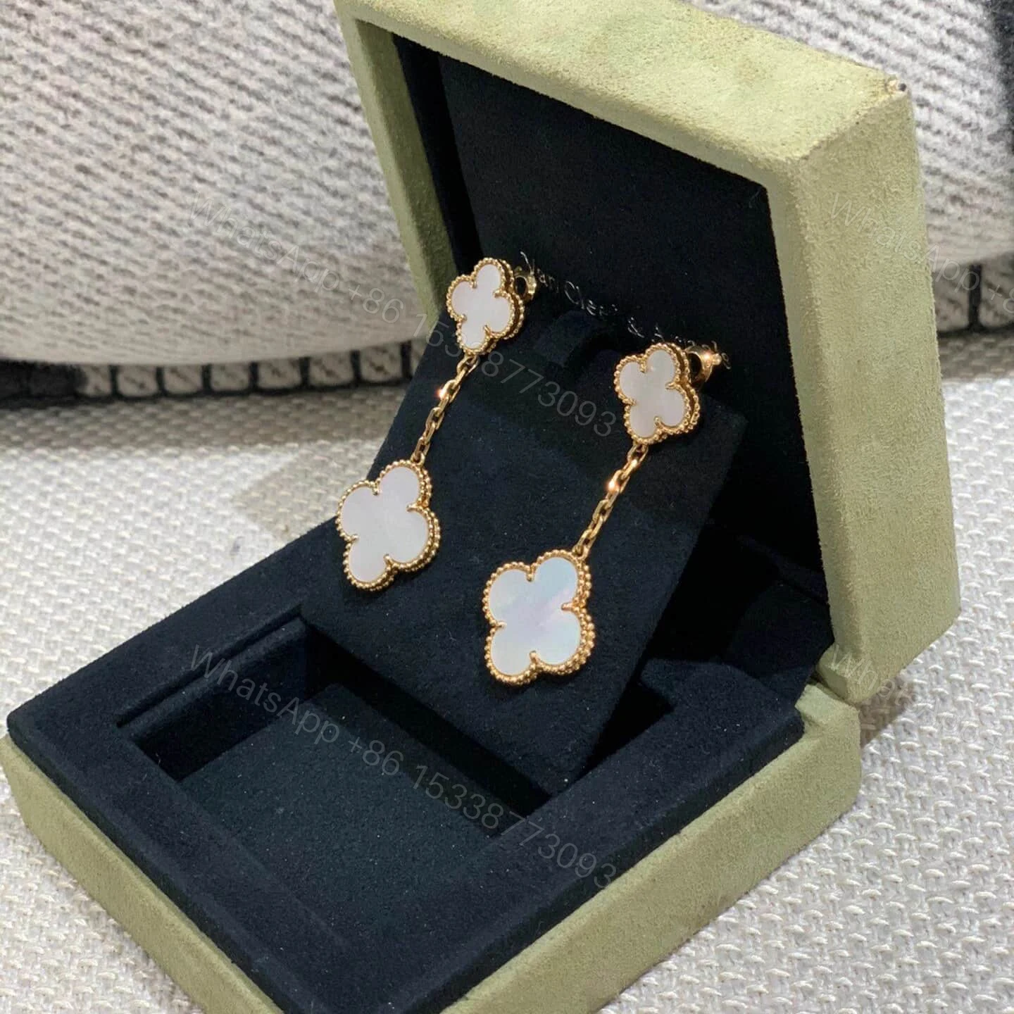 View 2 of Van Cleef & Arpels 18K Yellow Gold Magic Alhambra Earrings 2 motifs VCARD78800