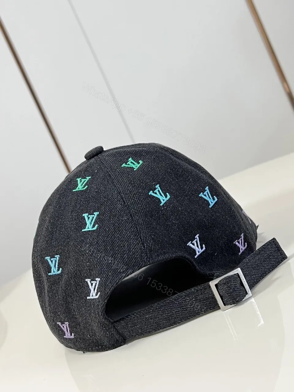 View 5 of Denim Cap with Multicolor Monogram Accent, Unisex