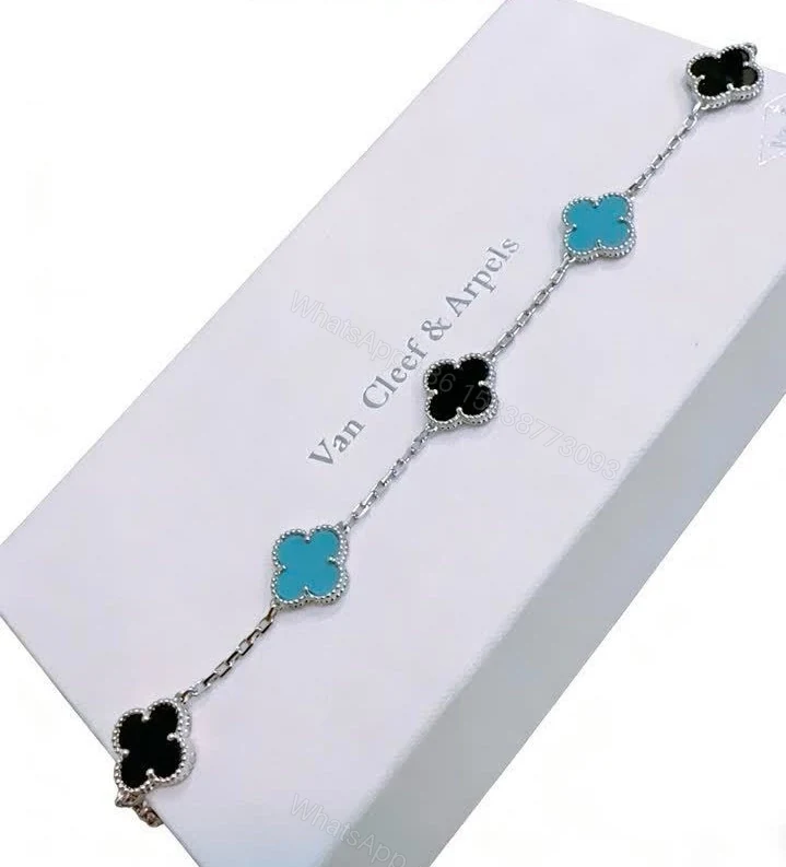 View 2 of Van Cleef Replica Alhambra Onyx & Agate Bracelet VF963