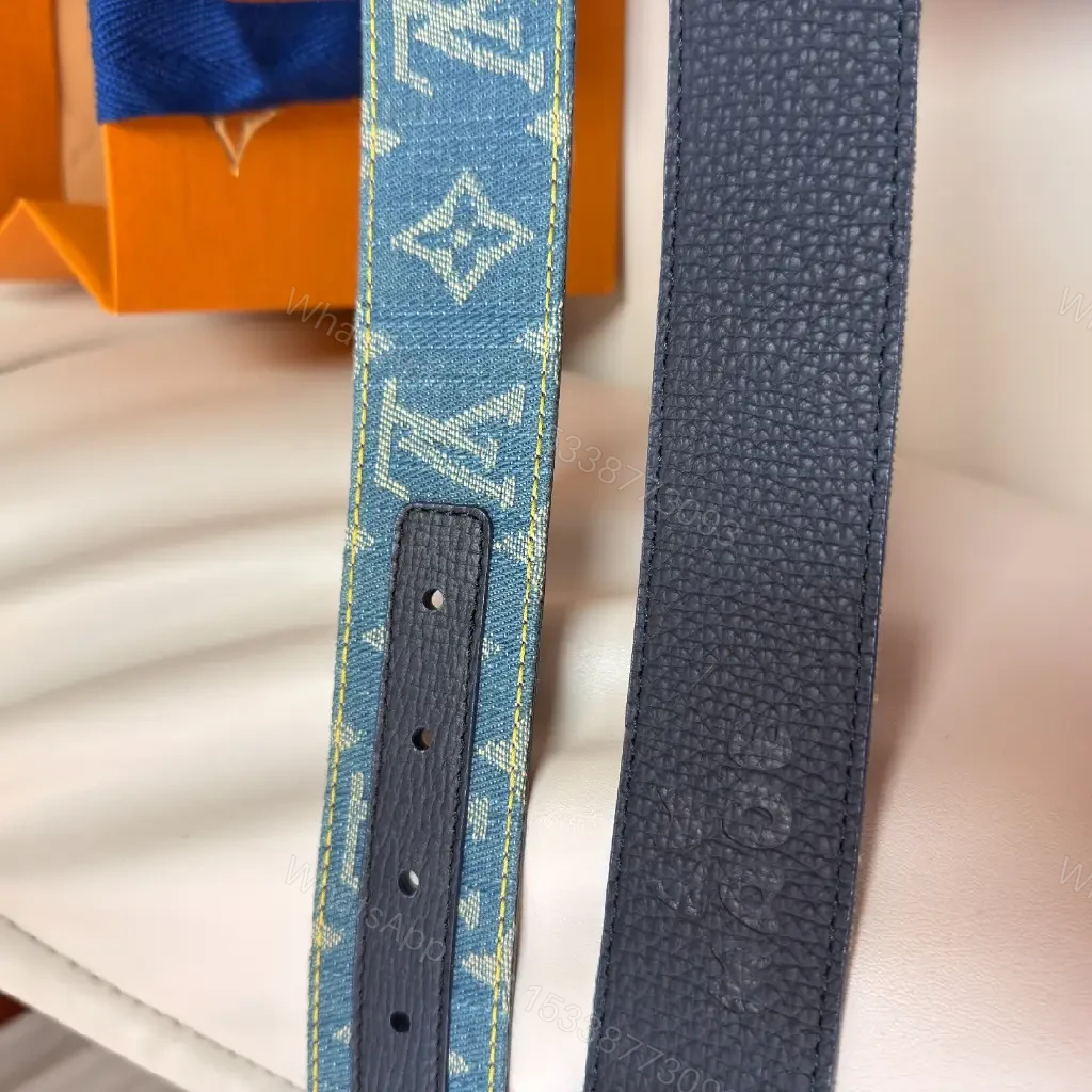 View 5 of Denim-Texture Belt with Gold Buckle - Casual Luxury Accessory