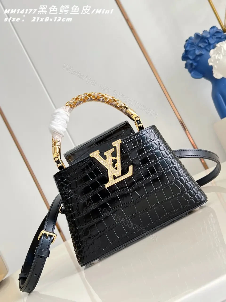 Crocodile-Texture Mini Bag with Gold Emblem – Luxe Everyday Glam — view 1