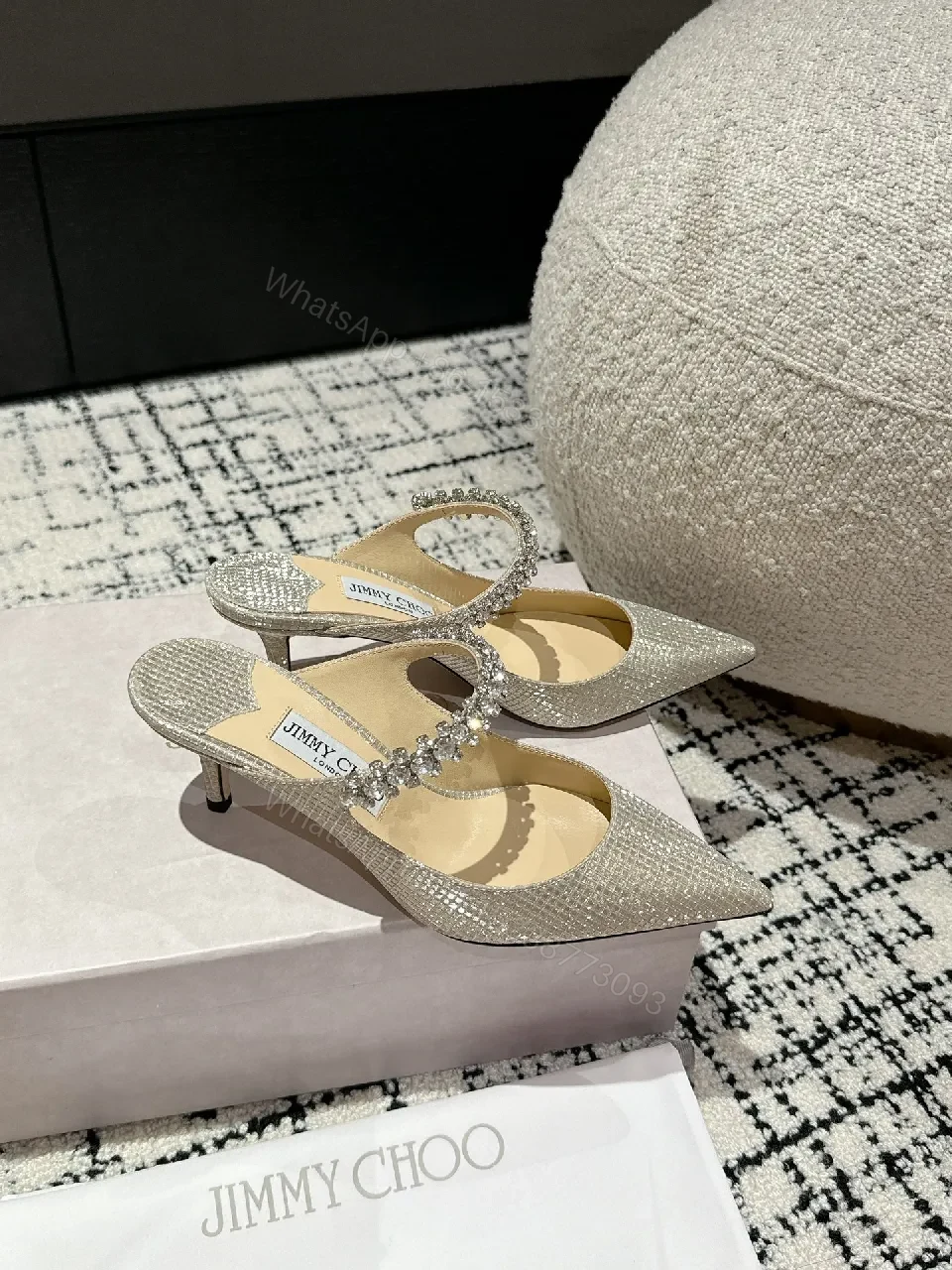 View 5 of Glimmering Pointed-Toe Heels with Crystal Embellishment