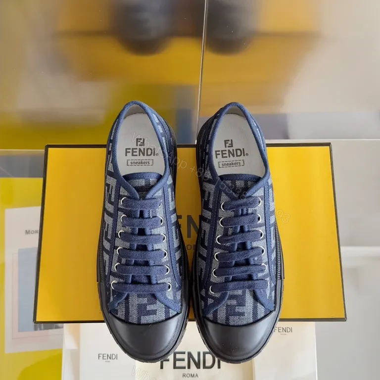 Denim-Texture Fendi Sneakers: Luxe Monogram, All-Day Comfort — view 1
