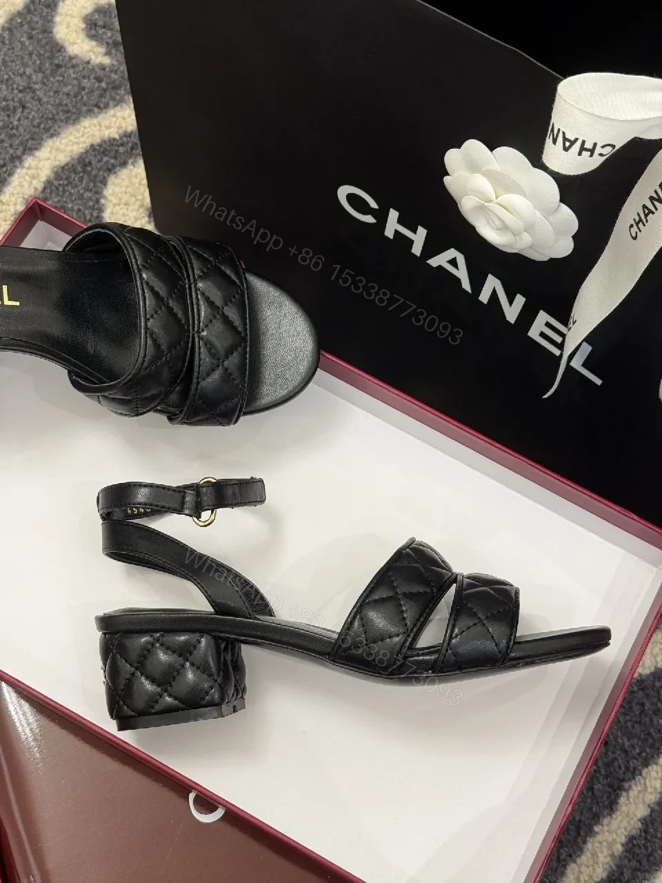 View 6 of Quilted Black Sandals - Strappy, Cushioned Comfort, Luxury Style