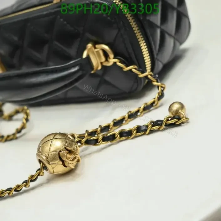 View 5 of Chanel Leather Vanity Black Bag with Chain YB33055