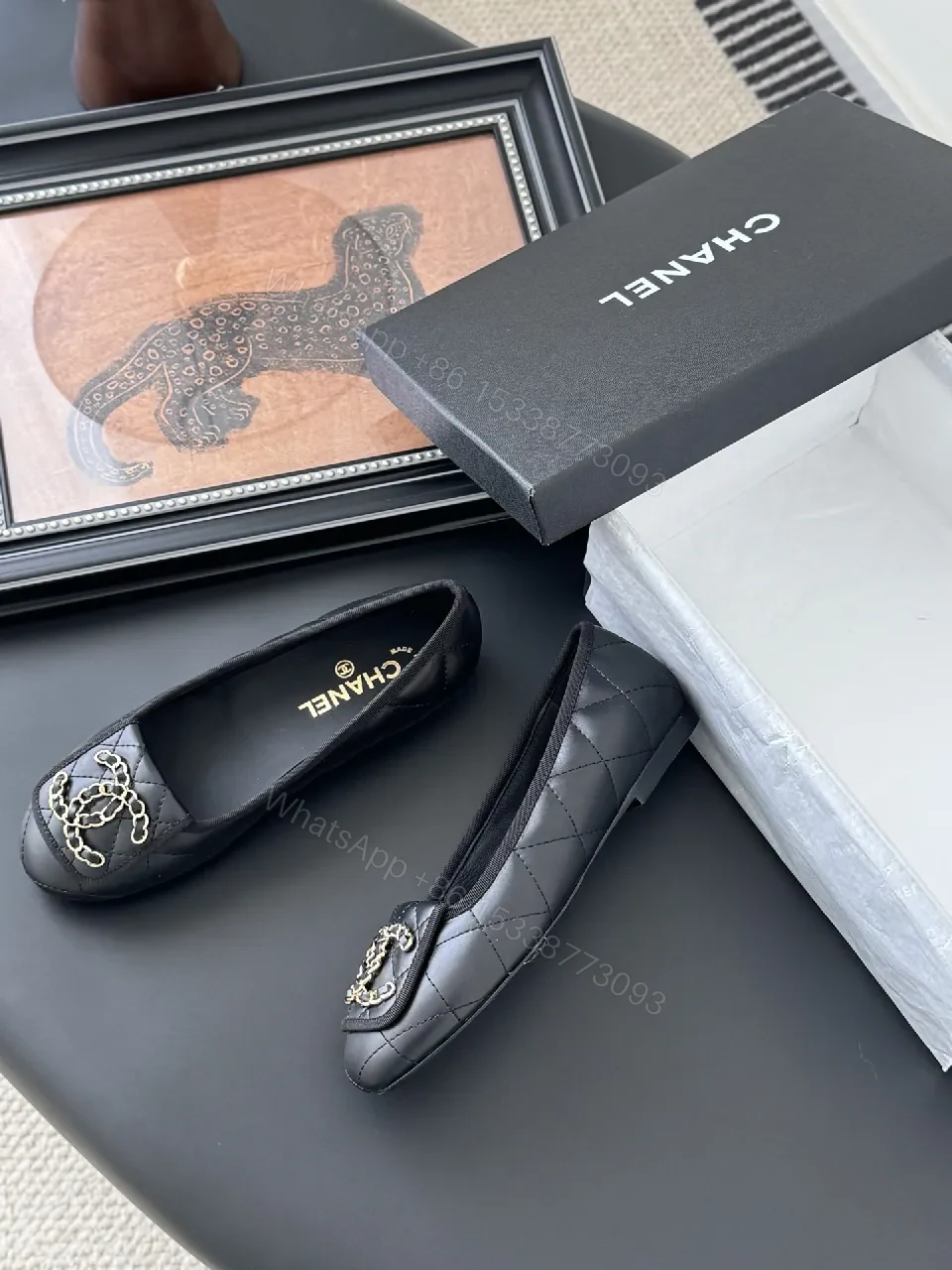 View 6 of Quilted Black Leather Slip-Ons with Gold Hardware Comfort Shoes