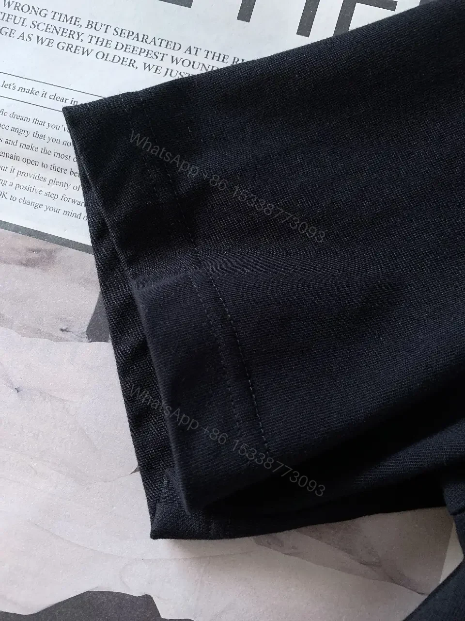 View 3 of Black Solid Cotton Tee, Relaxed Fit, LV Logo Chest Crewneck Shirt