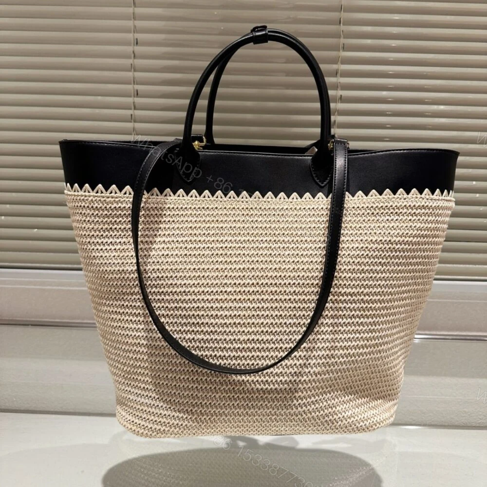 View 8 of Prada Crochet And Leather Tote Bag Tan And Black 33Cm 1BG499 2M2Q F0I55 V GOO