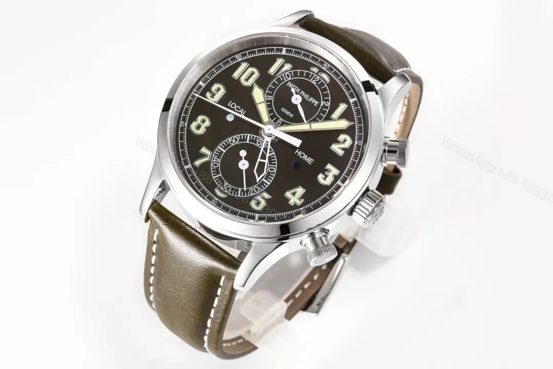 View 2 of Patek Philippe 5924G Multifunction Watch Silver Case with Black Dial and Brown Leather Strap