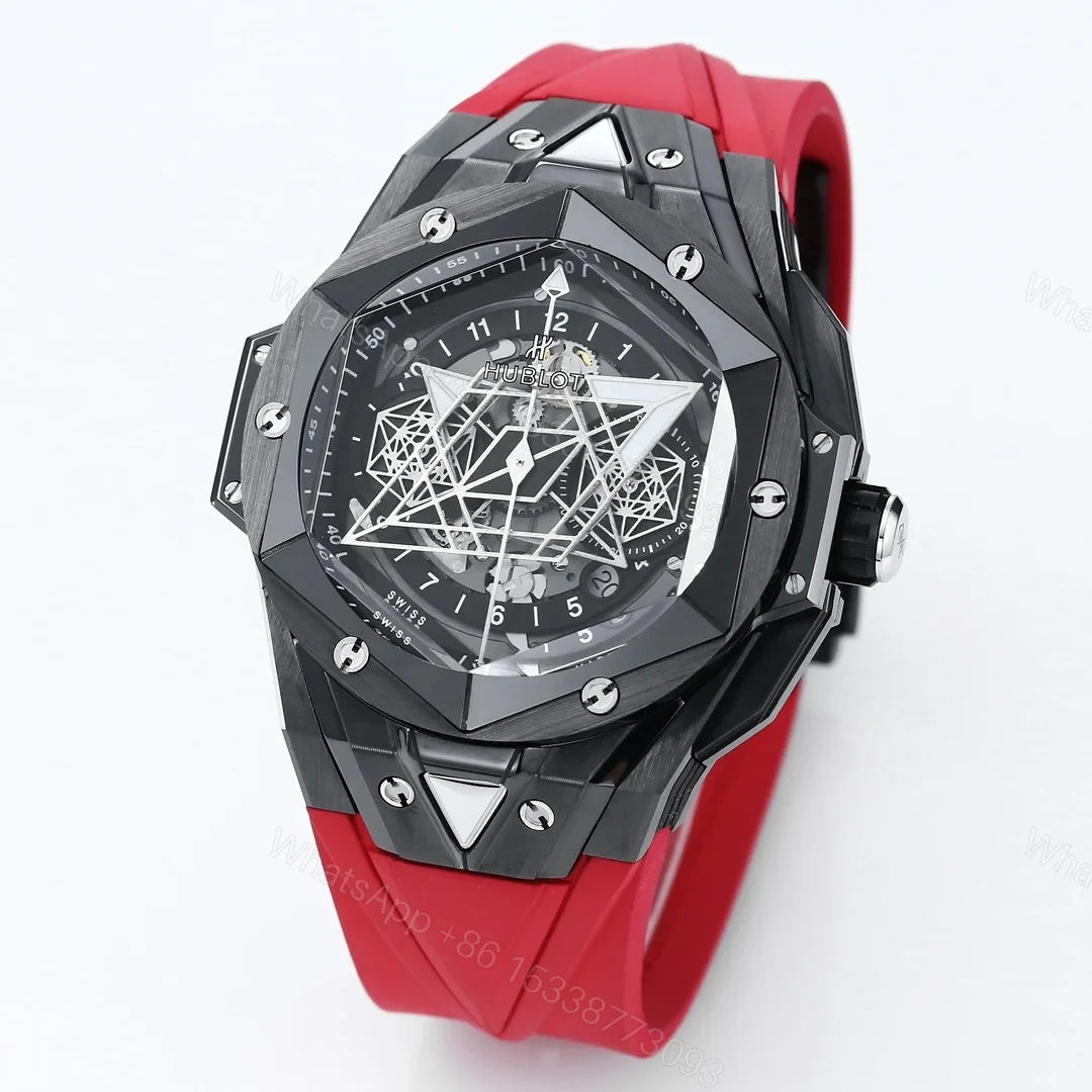 View 2 of Hublot Big Bang Sang Bleu Replica 45MM Premium Black Ceramic Red Rubber Strap Edition RG-HUBLOT-SANGBLEU-RED-45