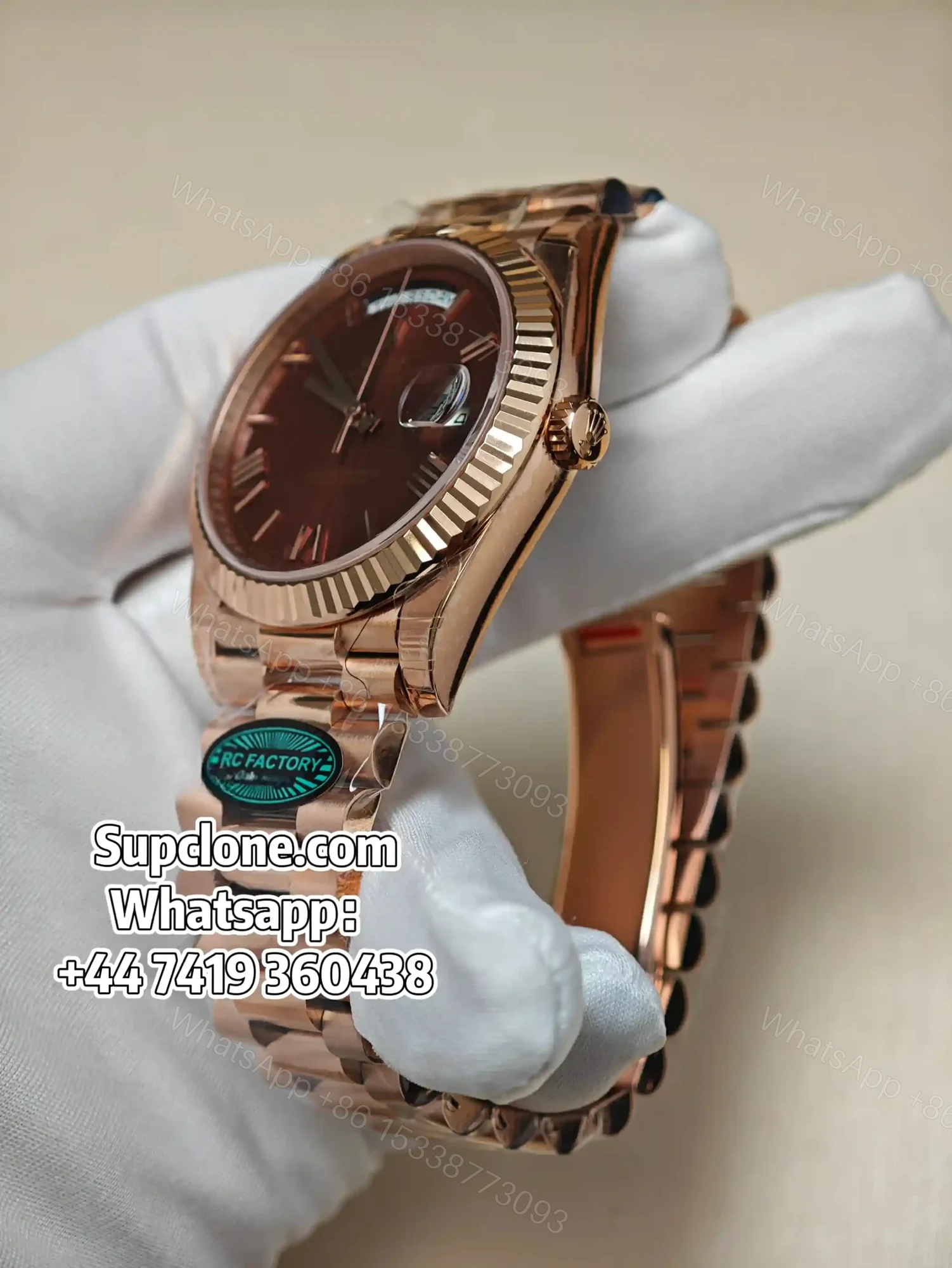 View 3 of Rolex Day-Date 40mm Rose Gold Brown Roman Dial – Super Clone 1:1 Cal. 3255