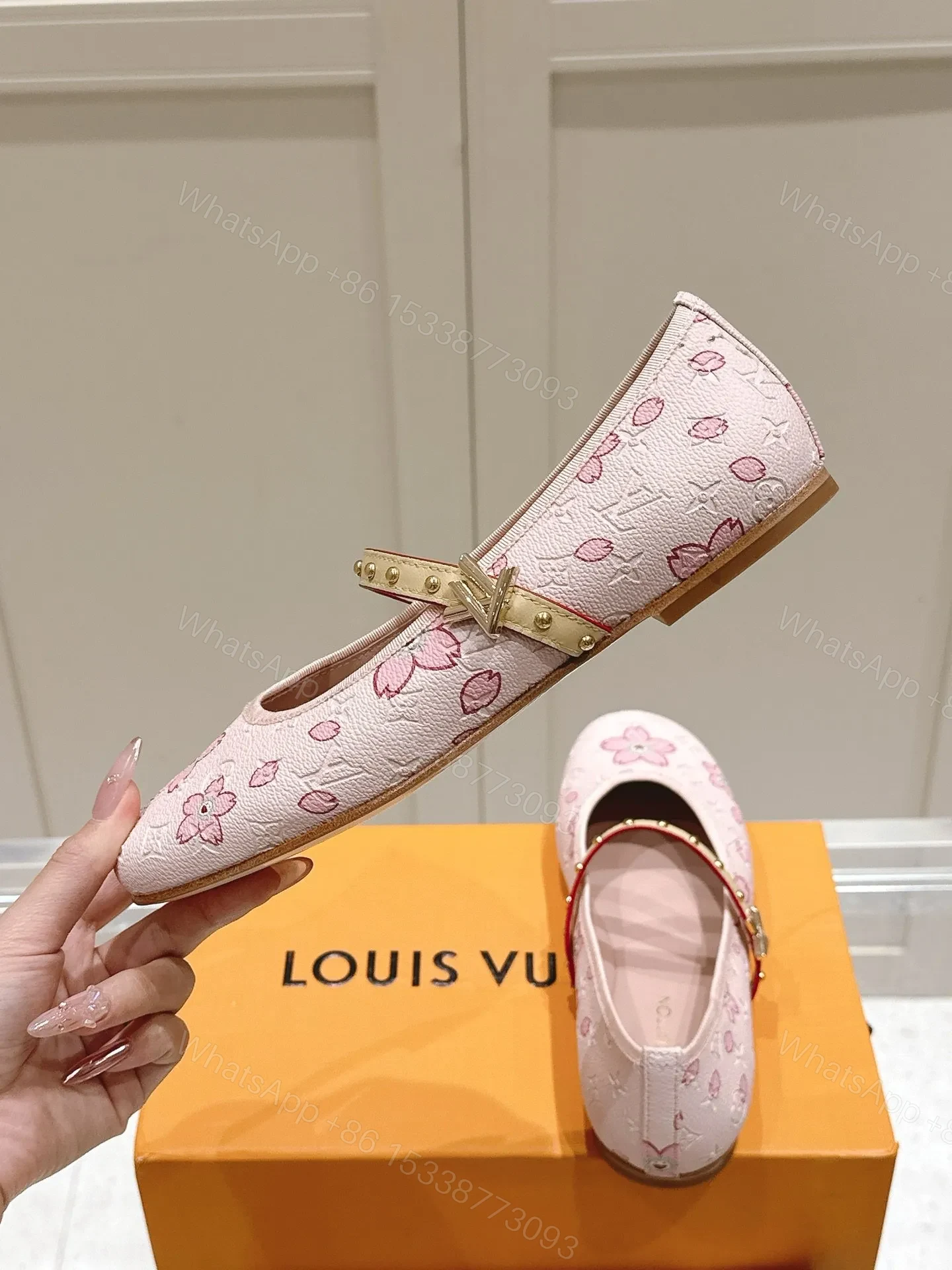 View 6 of LV Women Pink Patterned Leather Mary Janes