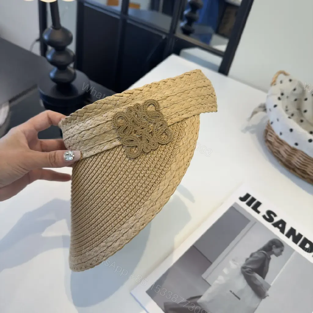 View 2 of Woven Straw Visor: Structured, Loewe-Inspired, Elegant Sun Hat