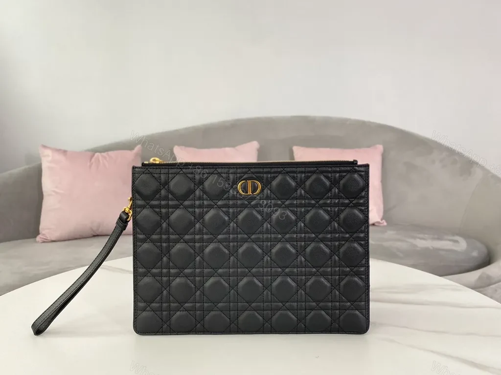 View 3 of Chic Quilted Leather Clutch with Gold Hardware â€“ Black