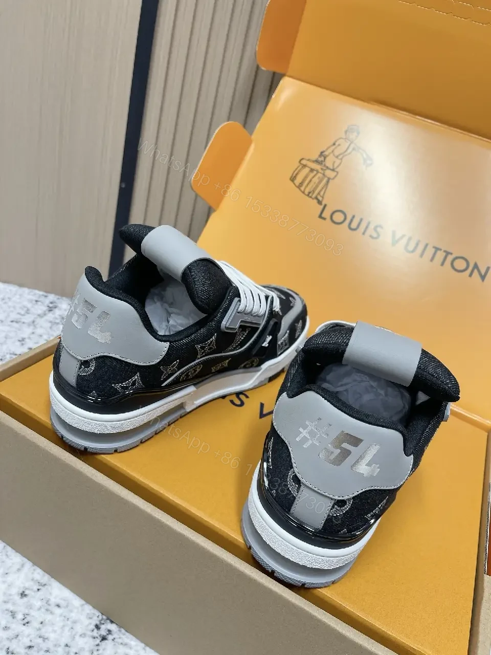 View 5 of Monochrome Velour LV High-Top Sneaker with Monogram Comfort