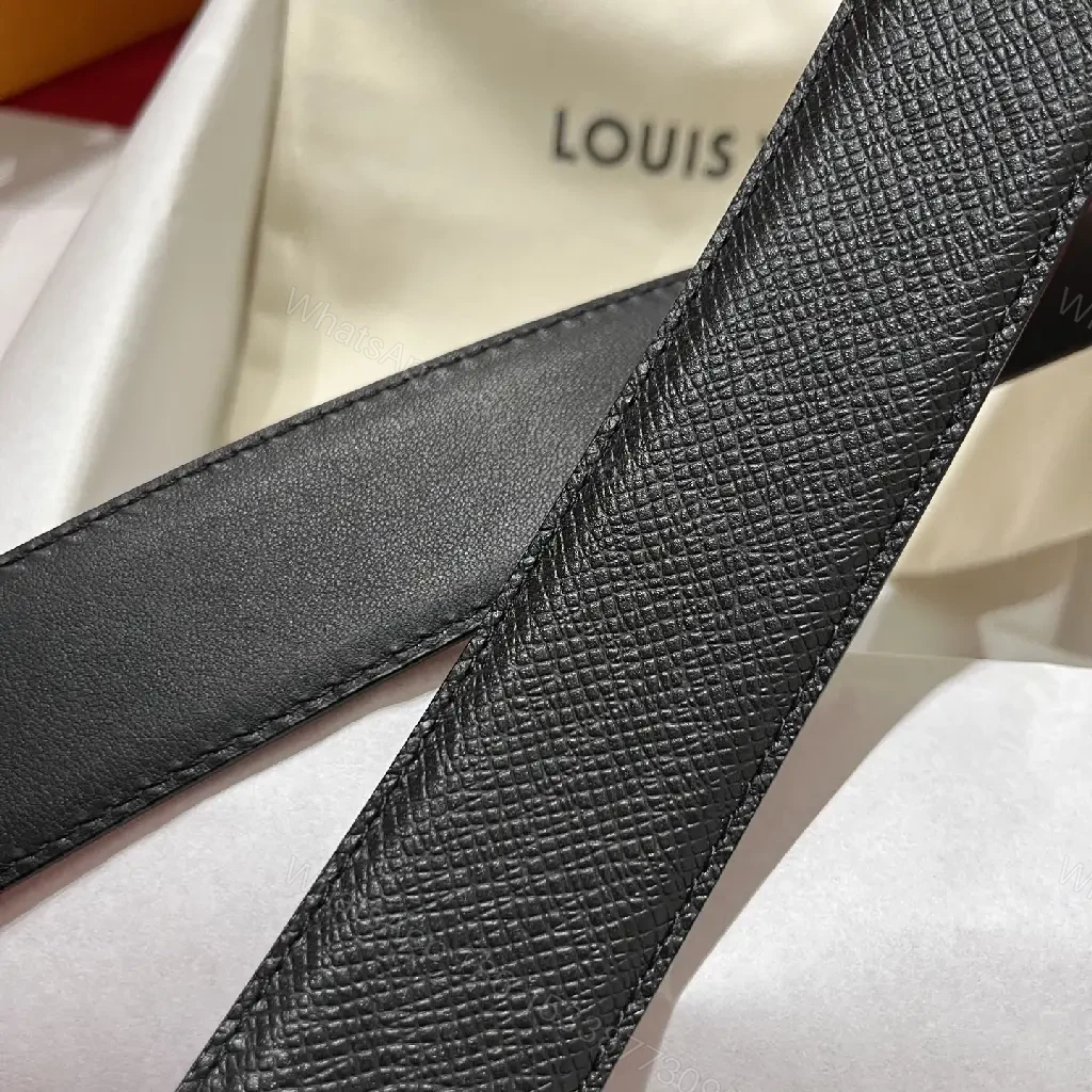 View 5 of Black Pebbled Leather Belt with LV Buckle, Classic Style