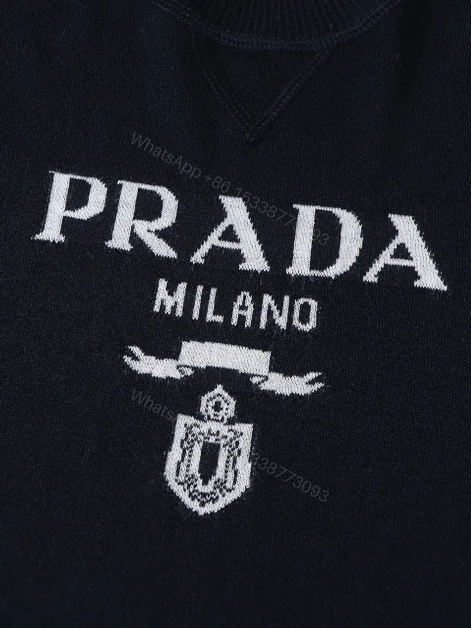 View 8 of Black Knit Tee Milano Logo Crewneck