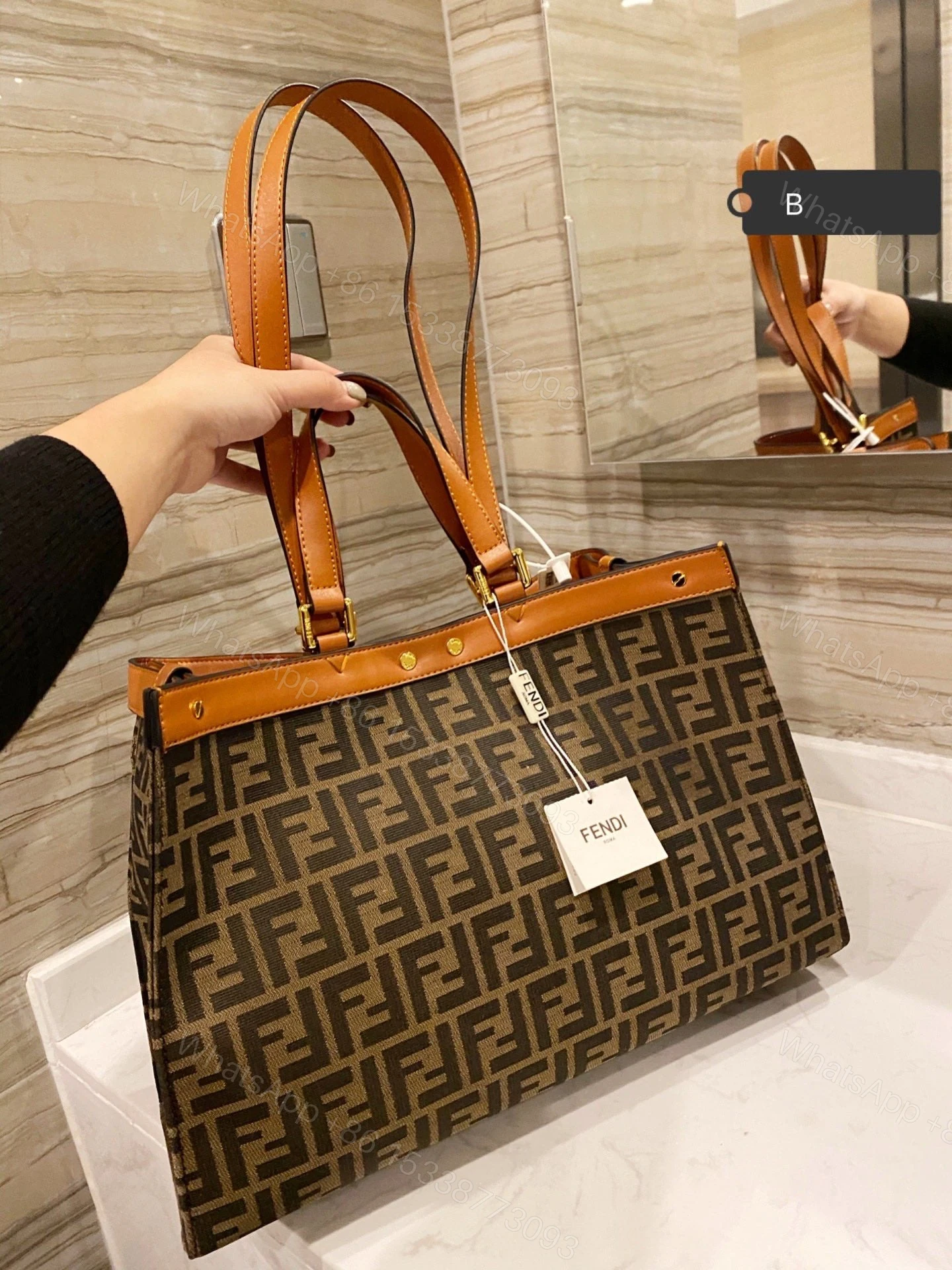 View 6 of Fendi Peekaboo X-Tote Green Canvas