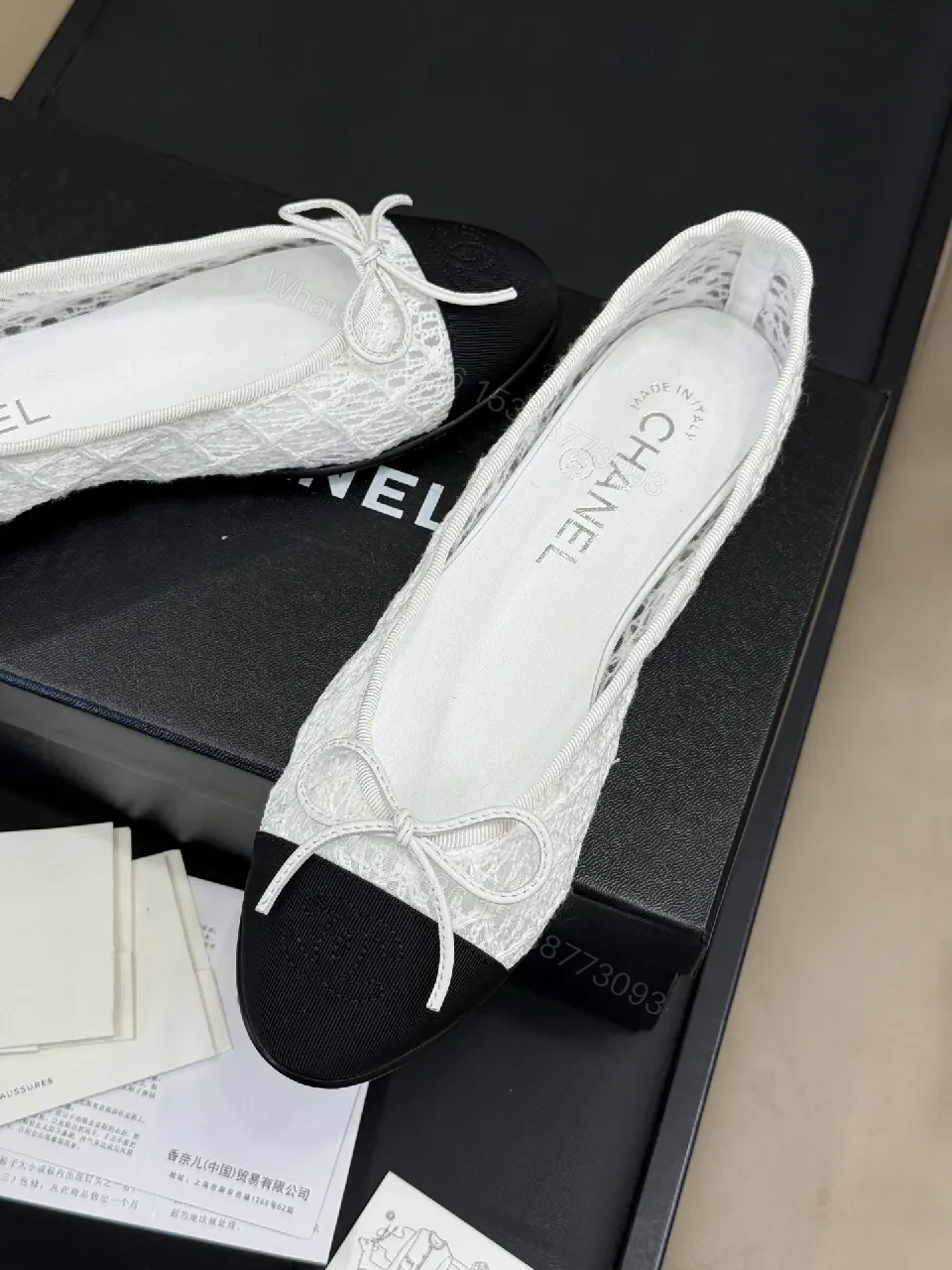 View 4 of Lace-Detail Flats Cap Toe Ballet Shoes, Elegant Everyday