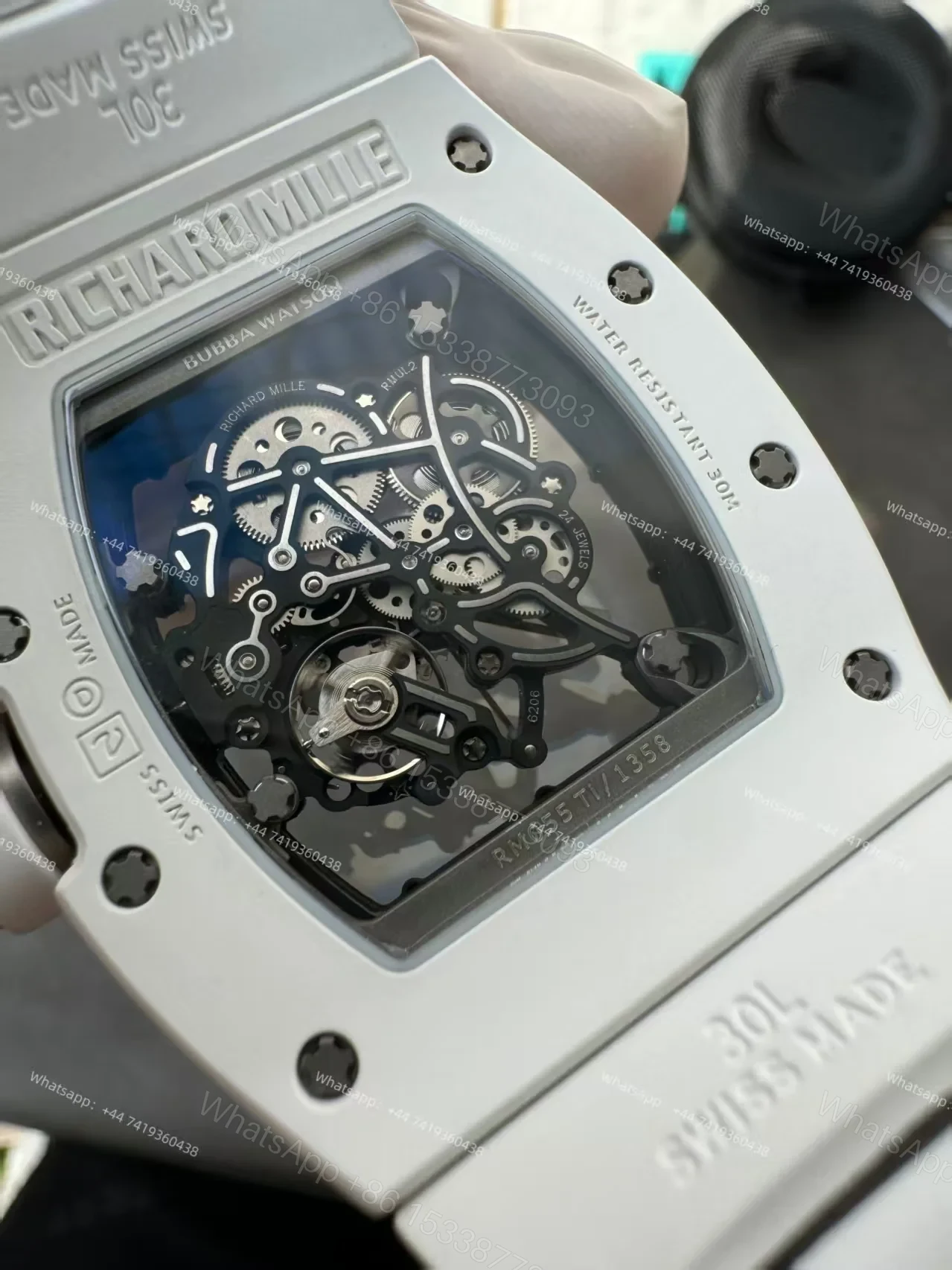 View 4 of Richard Mille RM 055 White Ceramic Skeleton Vaucher Free-Sprung Movement White Rubber Strap Custom Super Clone