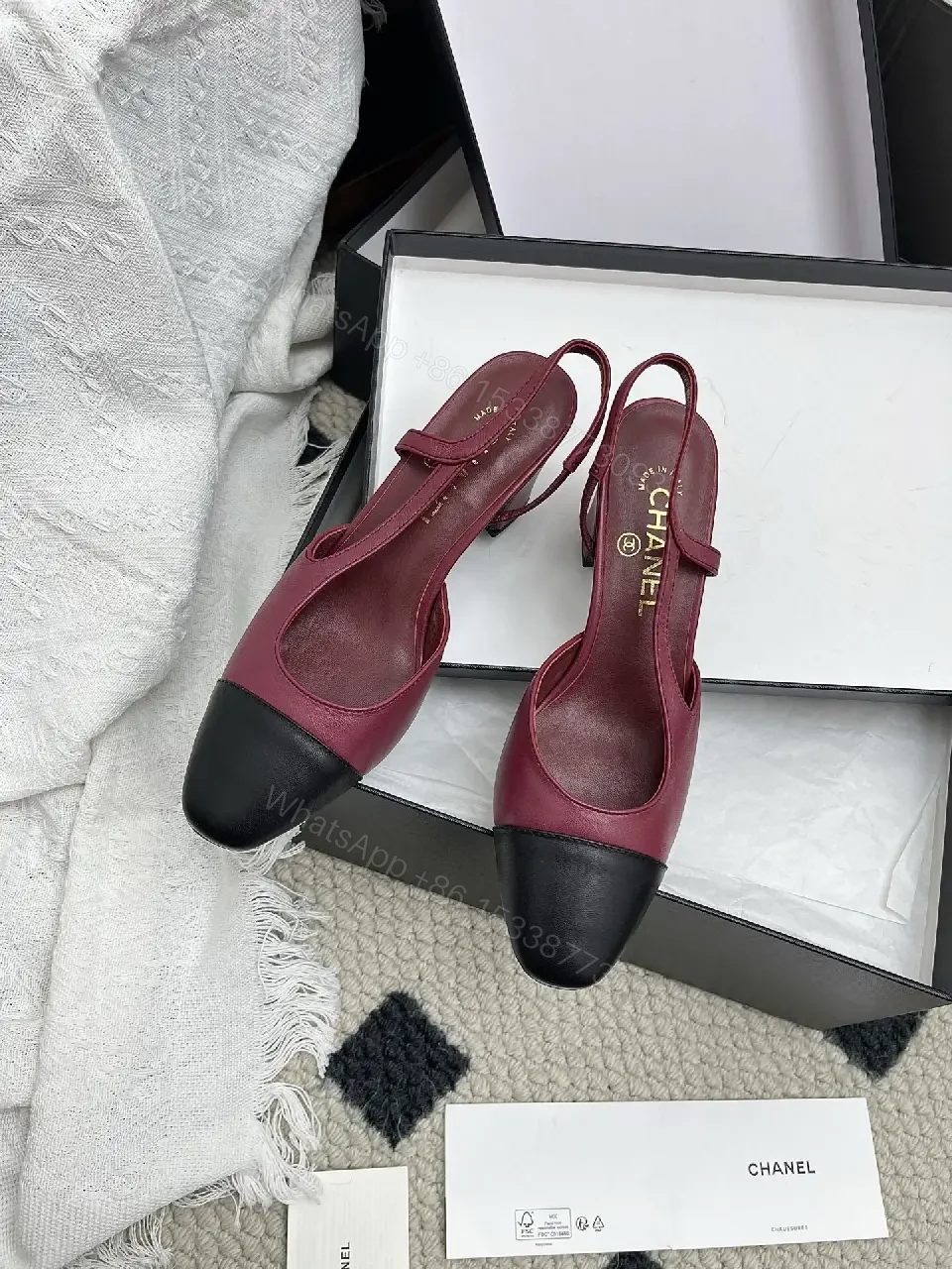 View 4 of Burgundy Satin + Black Leather Ballet Flat, Two-Tone, Comfort