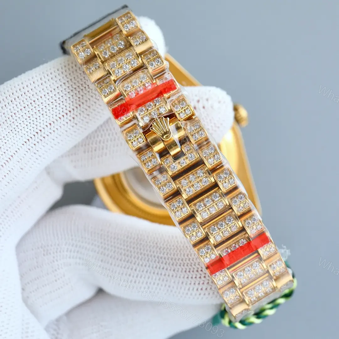 View 9 of Best Rolex Datejust Full Diamond replica· 41MM Gold President Bracelet Edition RG-DATEJUST41-FULL-DIAMOND-GOLD