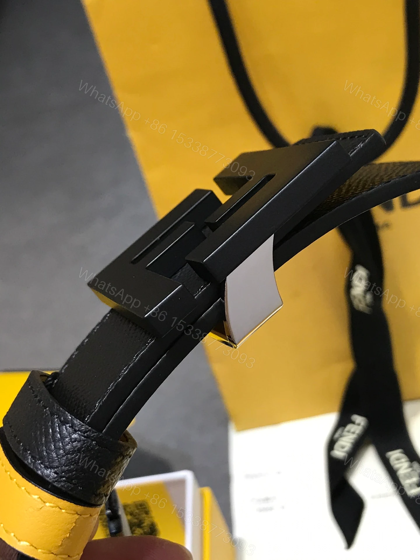 View 2 of FENDI BLACK LEATHER BELT WITH FENDI GOLD BUCKLE 40MM