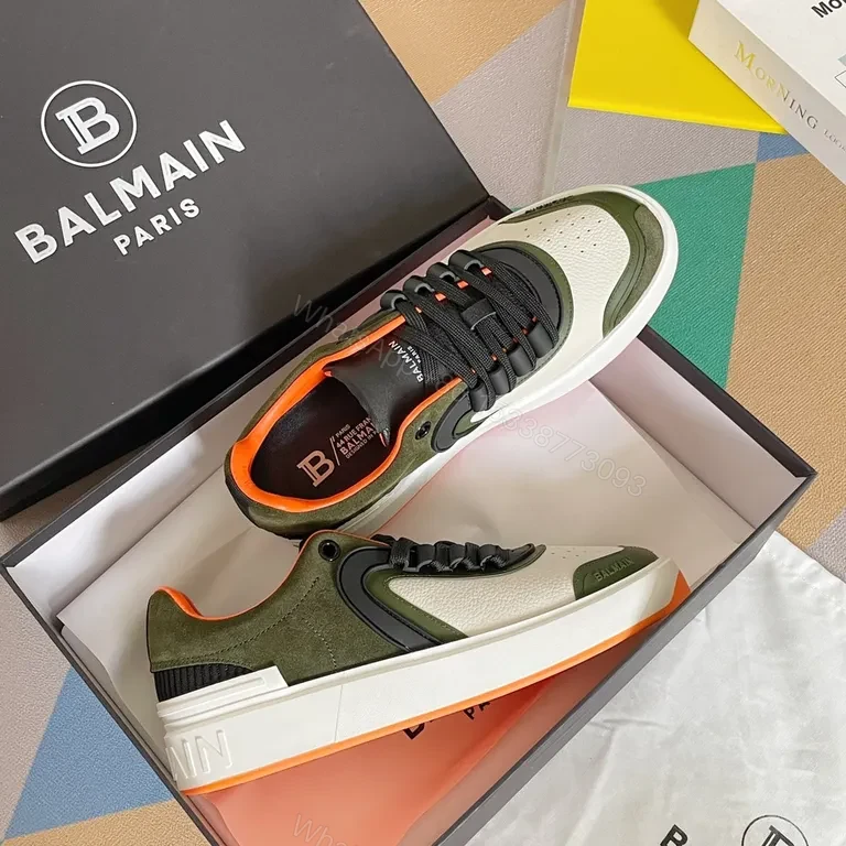 View 3 of Bold Contrast Sneaker: Olive-Accented Luxury sneakers