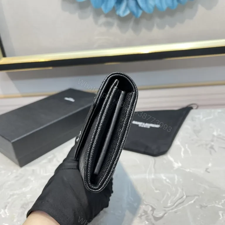 View 9 of Pebbled Leather Envelope Wallet - YSL Hardware, Black, Luxury Style
