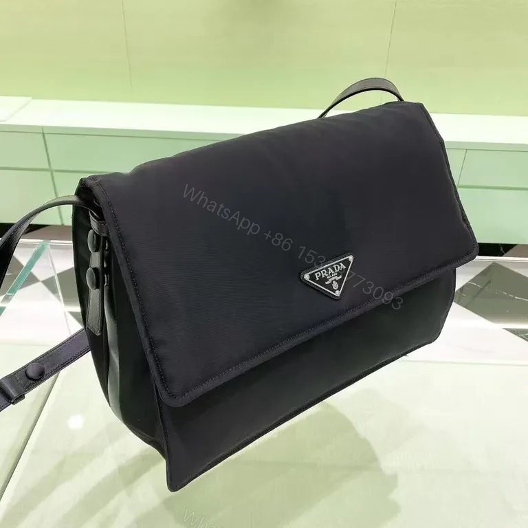 View 2 of Black Nylon Crossbody Bag with Purple Strap - Compact Luxury City-Ready Bag