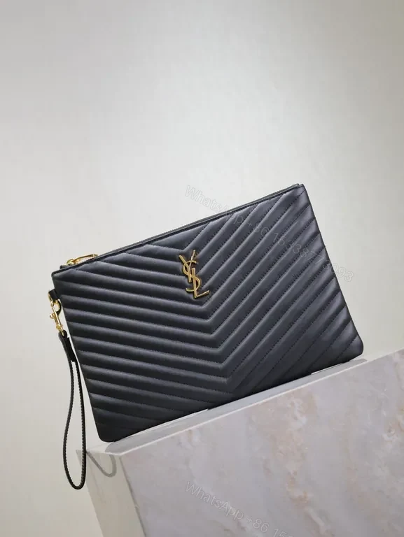 View 9 of Chic Quilted Clutch with YSL Logo â€” Luxe Evening Essential