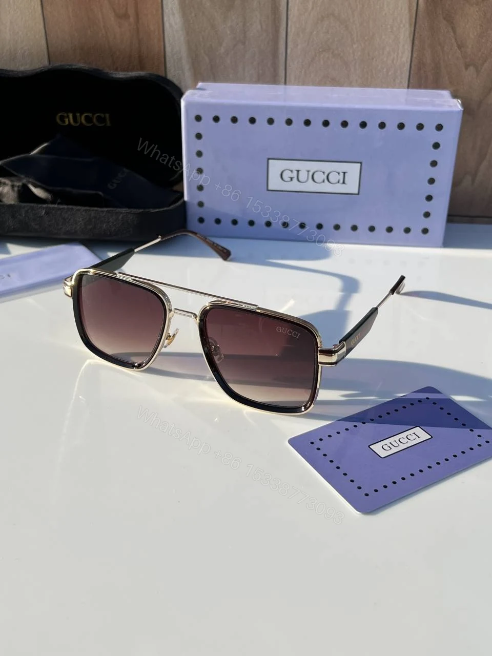 First Copy Gucci Navigator Sunglasses Silver Frame Gradient Brown Lens — view 1