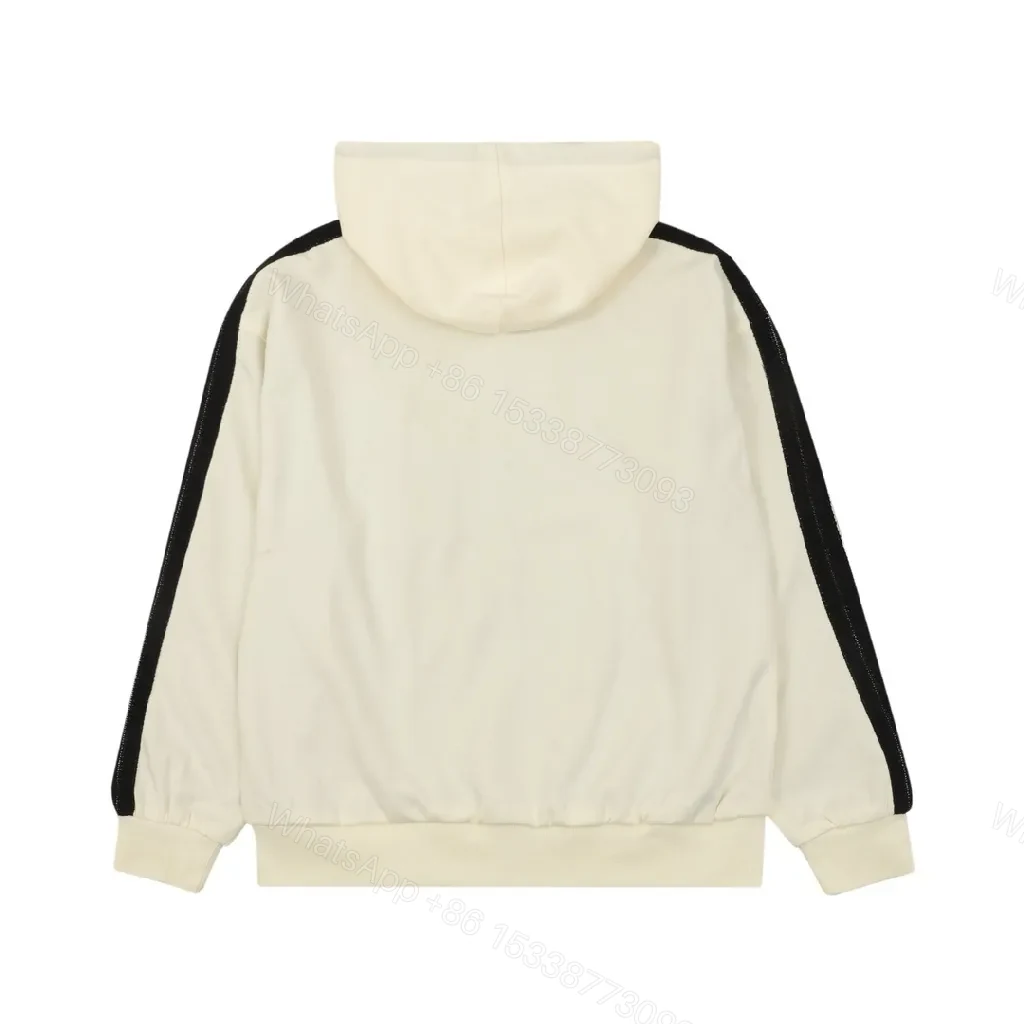 View 8 of Minimalist Luxury Hoodie: Contrast Stripes & Logo Zip Front Hoodie