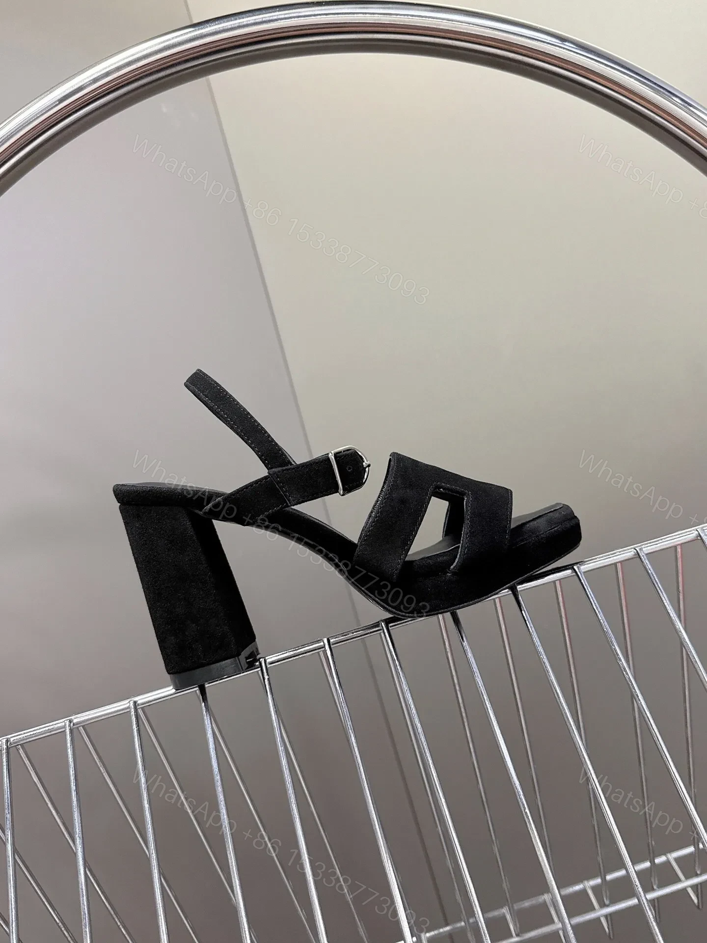 View 6 of Hermes Women Black Suede Sandals