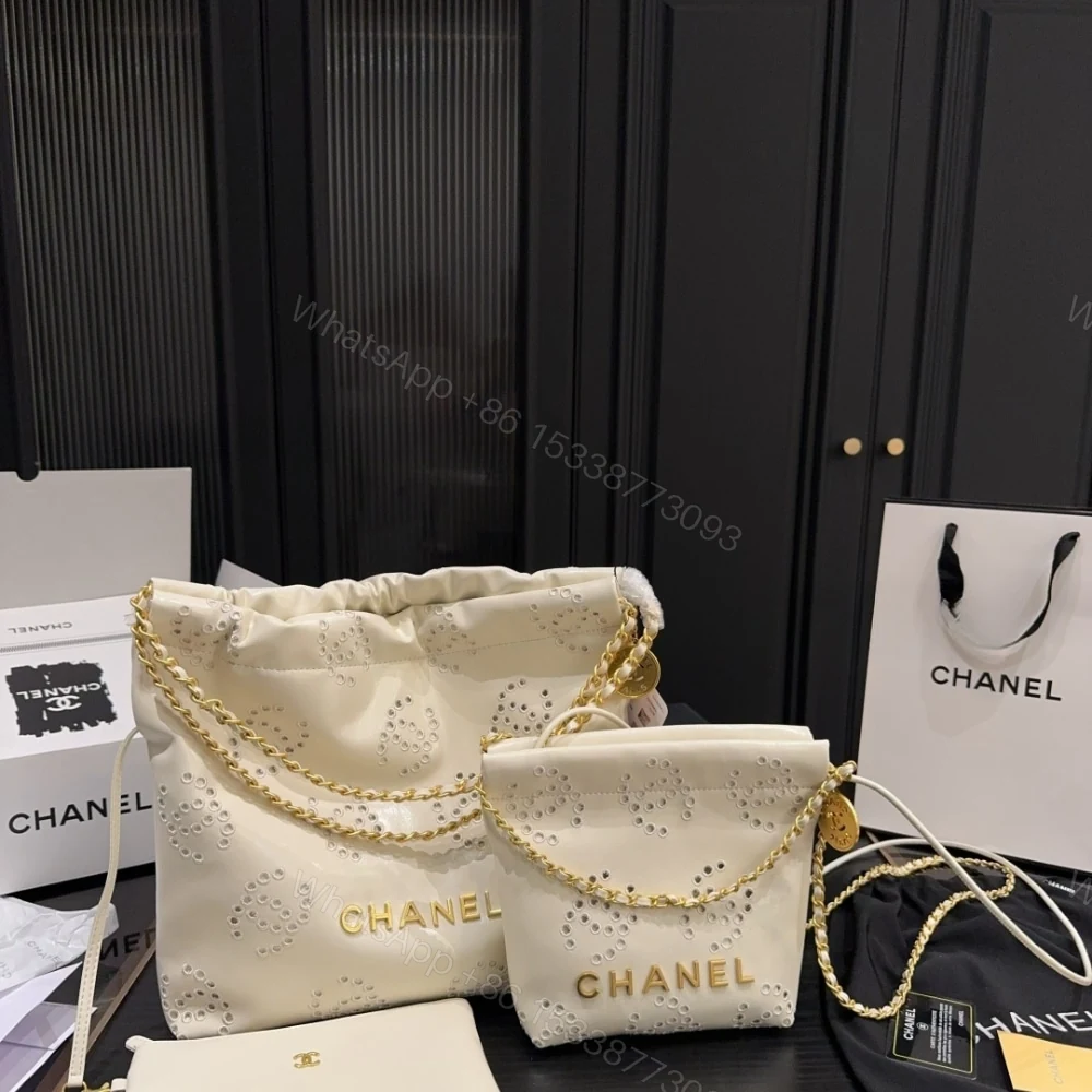 View 2 of Chanel 22 Mini Handbag Shiny And Gold Tone Metal White