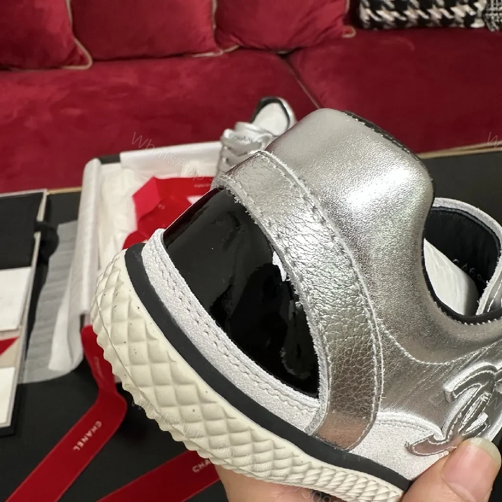 View 6 of Metallic Leather-Luxe High-Top Sneakers with Contrast Piping