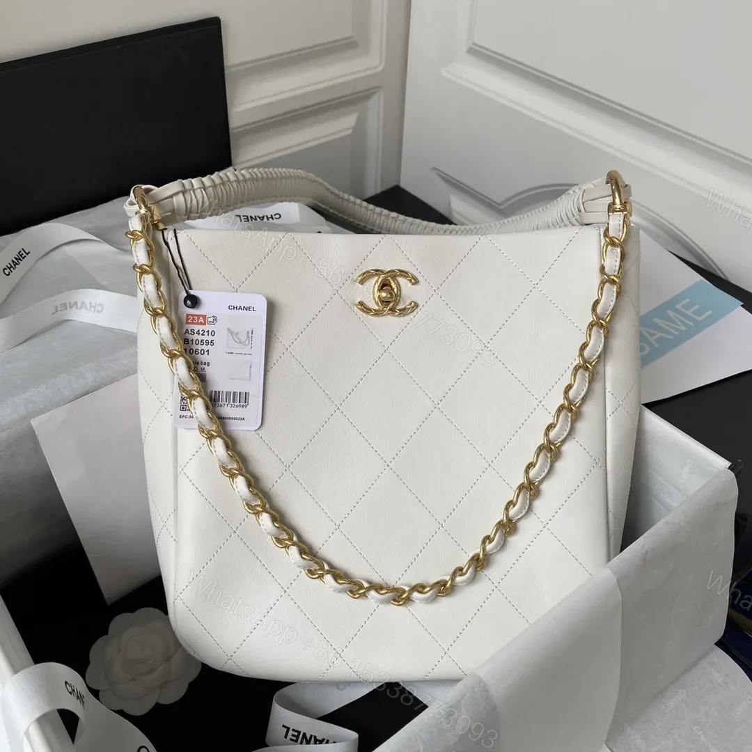 Chanel Calfskin Hobo Bag White/Black — view 1