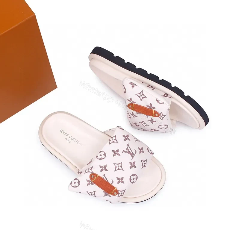 View 9 of White LV Monogram Padded-Strap Sandals â€“ Effortless Luxury Slide