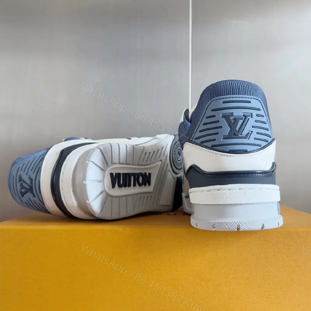 View 8 of Sophisticated White & Navy Luxe Sneaker with Texture