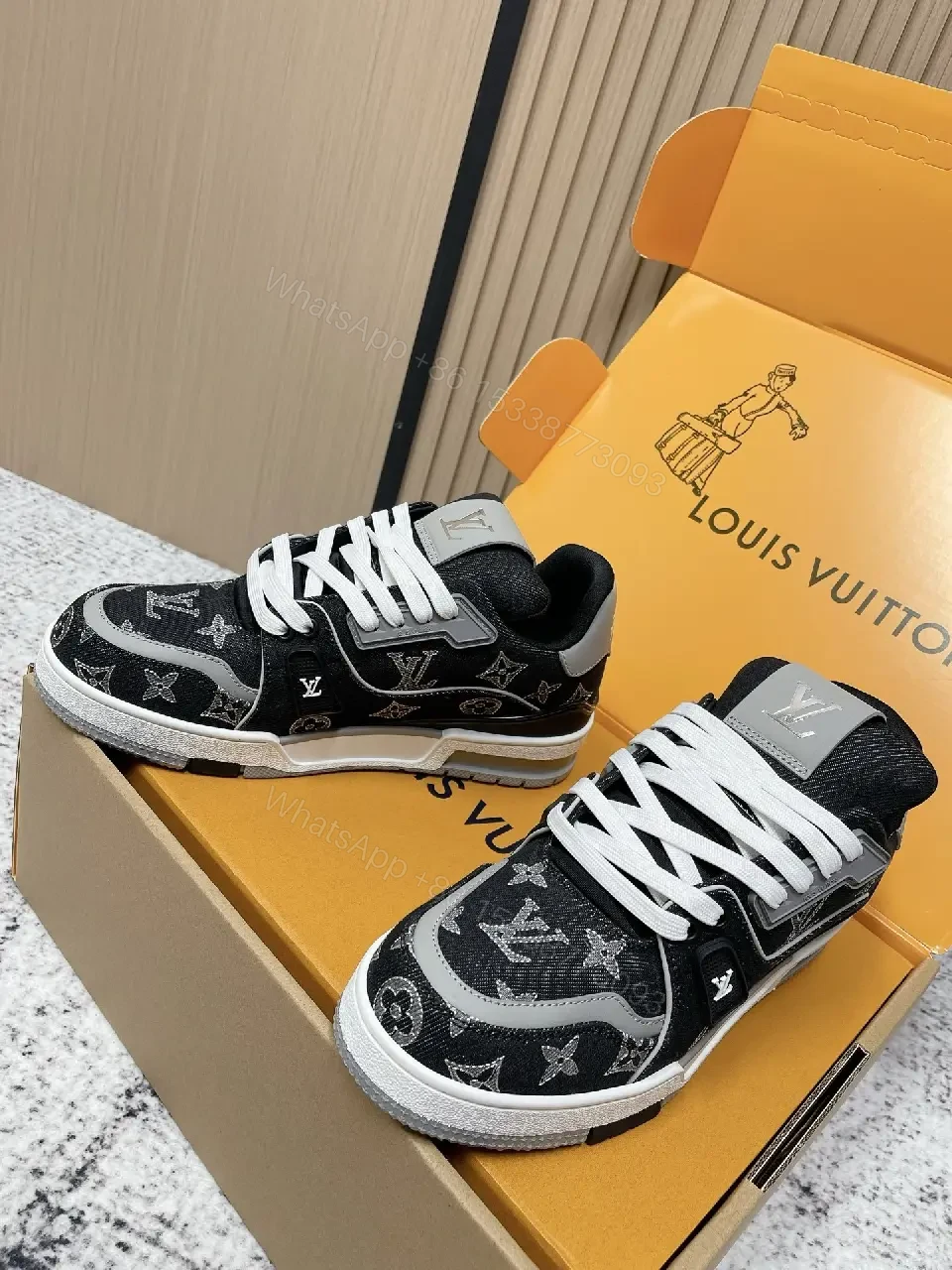Monochrome Velour LV High-Top Sneaker with Monogram Comfort — view 1