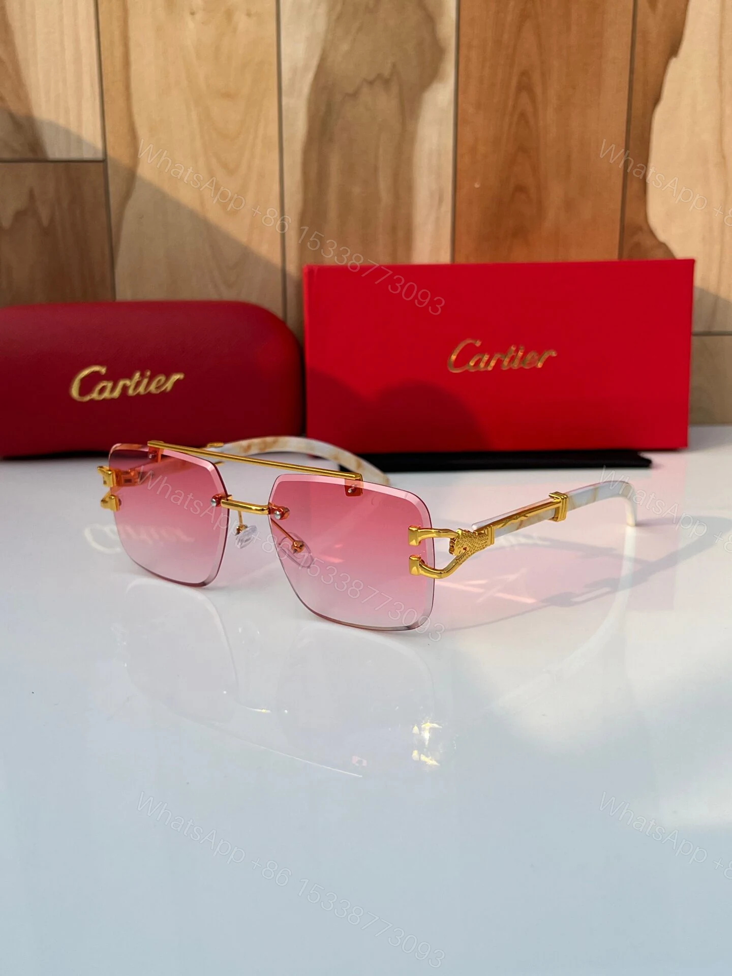 Cartier CT098 Gold-Toned Pink Gradient Sunglasses — view 1