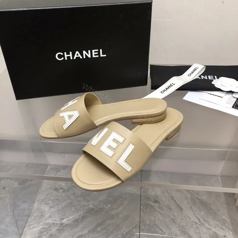 View 5 of Chic Beige Slip-On Sandals: Logo & Comfort Luxury Sandals