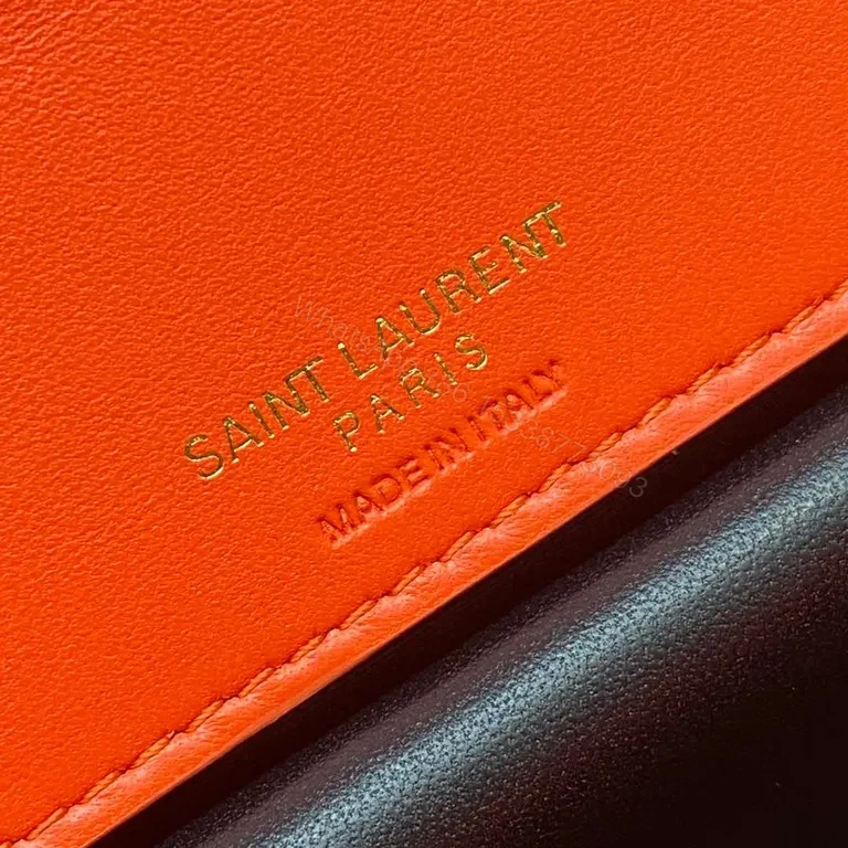 View 9 of Compact Red Leather Shoulder Bag with YSL Gold Monogram