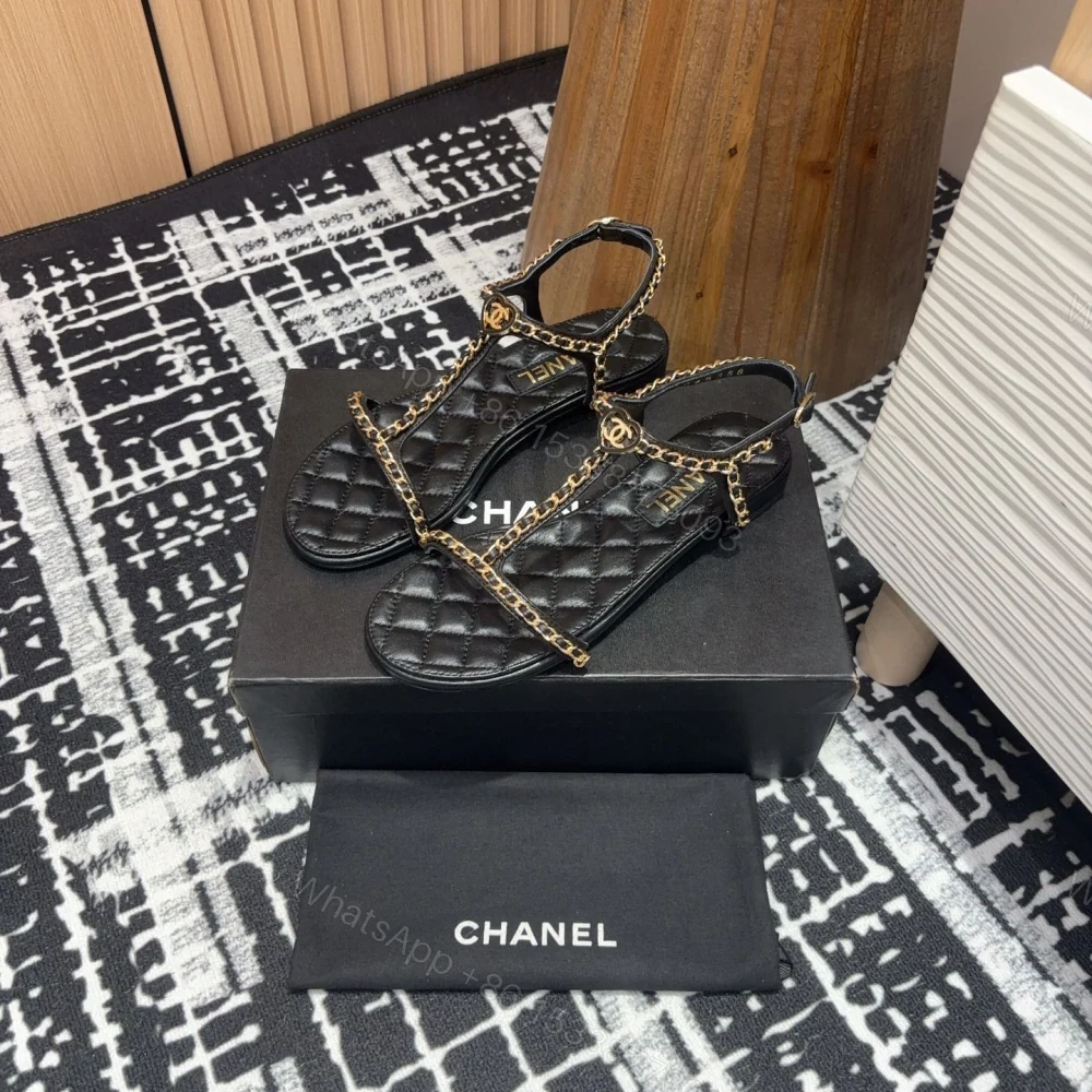 View 3 of 高仿Chanel*25C系列G46111X小羊皮平底涼鞋黑色免檢版